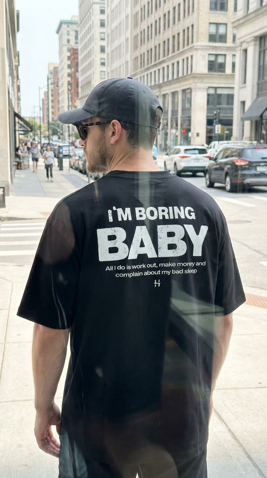 TRICOU OVERSIZED "I'M BORING BABY" NEGRU