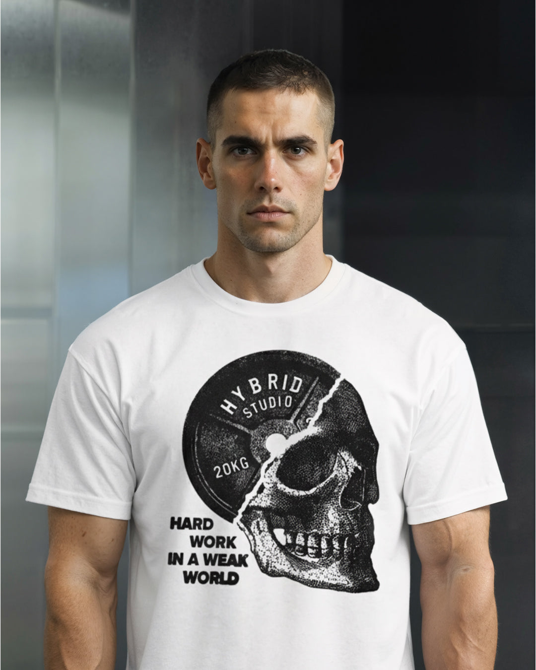 TRICOU OVERSIZED "HYBRID SKULL" ALB