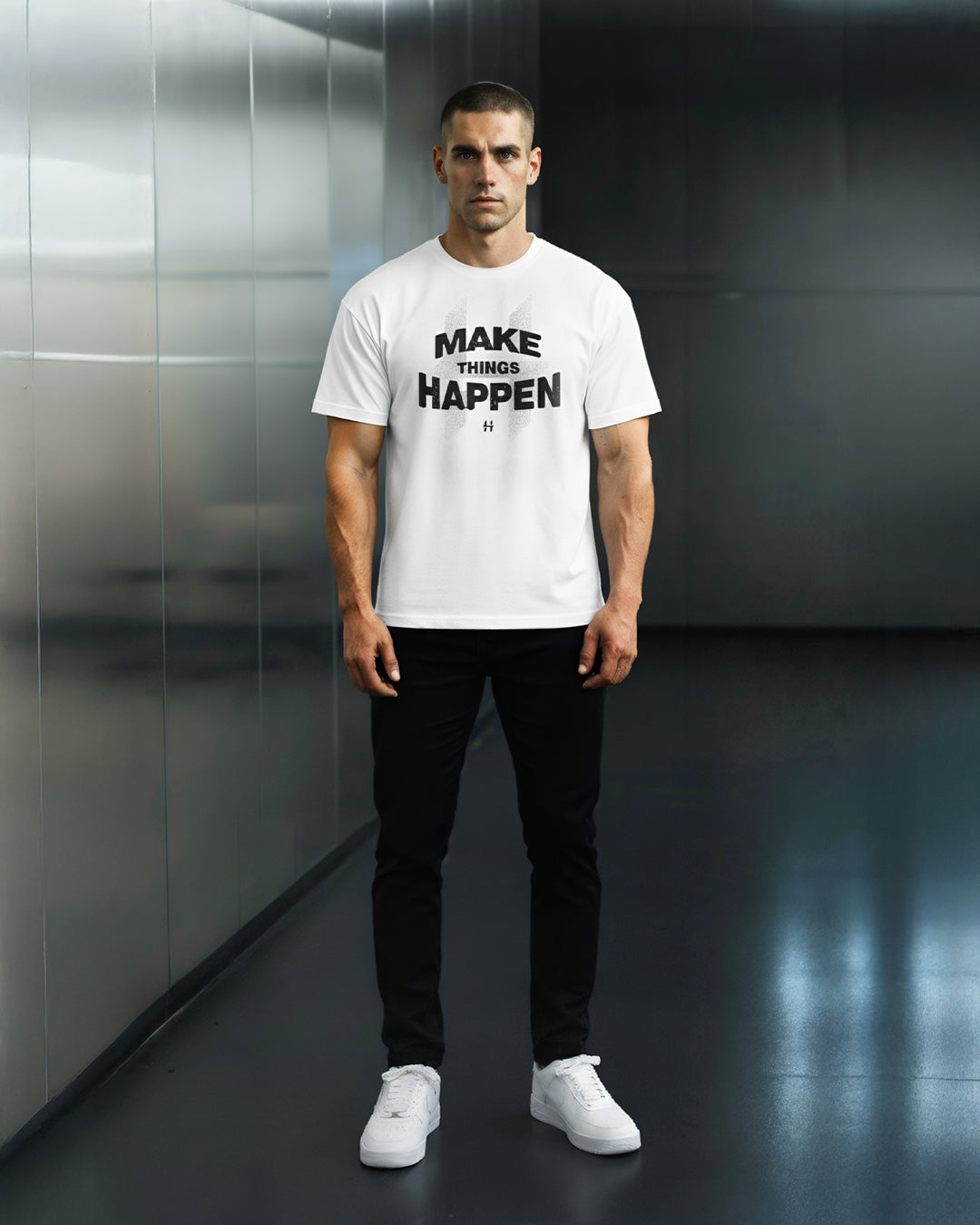 TRICOU OVERSIZED "MAKE THINGS HAPPEN" ALB