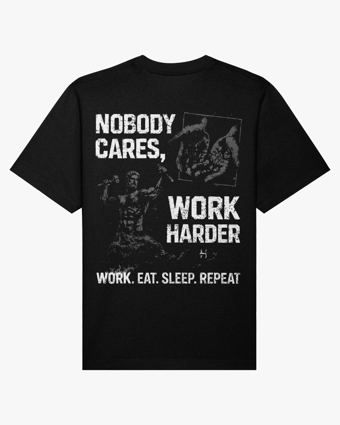 "NOBODY CARES WORK HARDER" BLACK OVERSIZED T-SHIRT