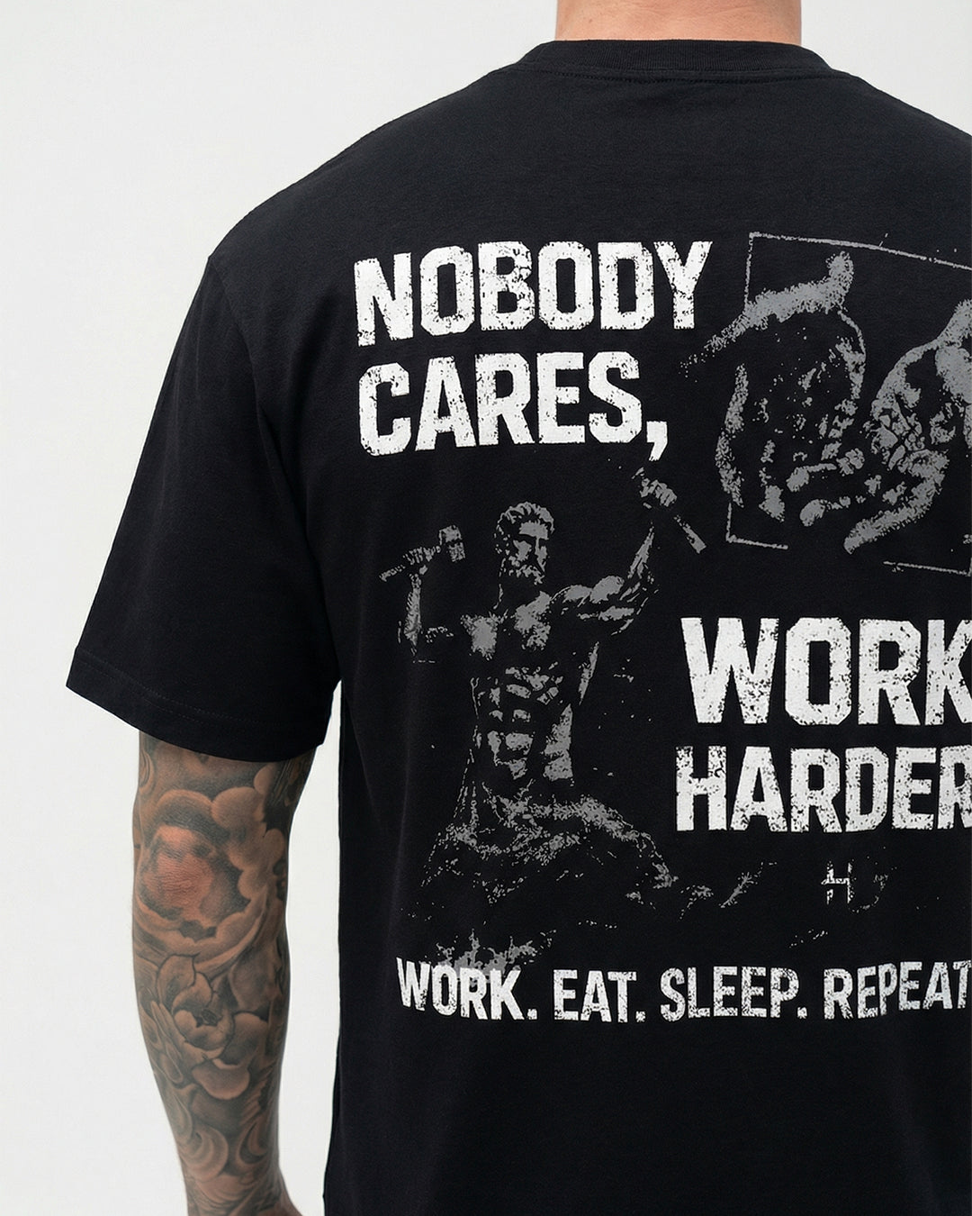 "NOBODY CARES WORK HARDER" BLACK OVERSIZED T-SHIRT